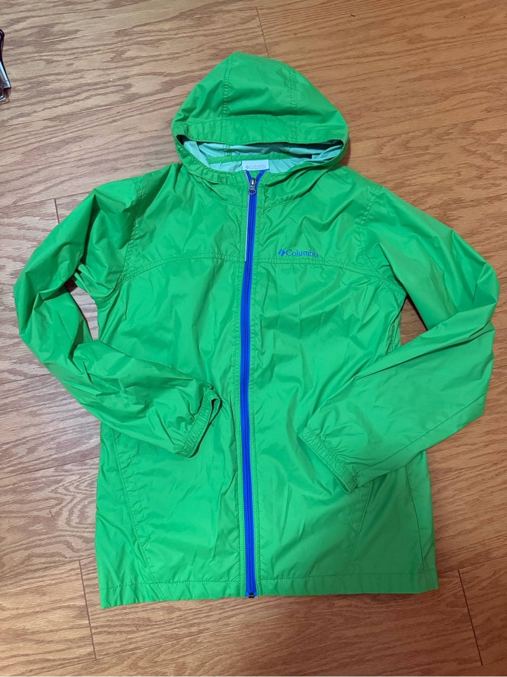 Columbia Lids Neon Green Jacket with Blue Zipper Accents - Size L 14/16